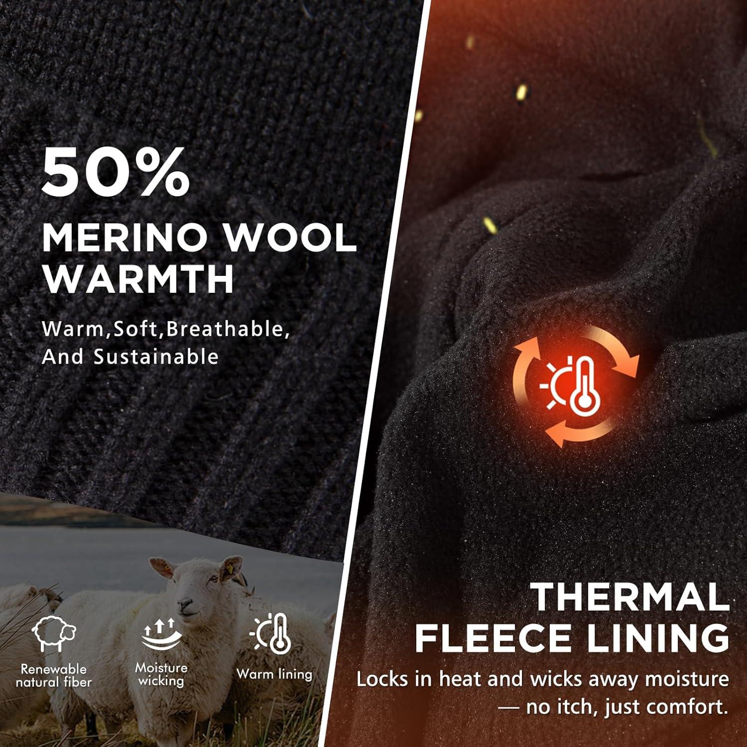 imageTOPEX DryKnit Waterproof ML XLXXL Fleece Lined Beanie with Brim Merino Wool Warm Cold Weather Visor CapBlack