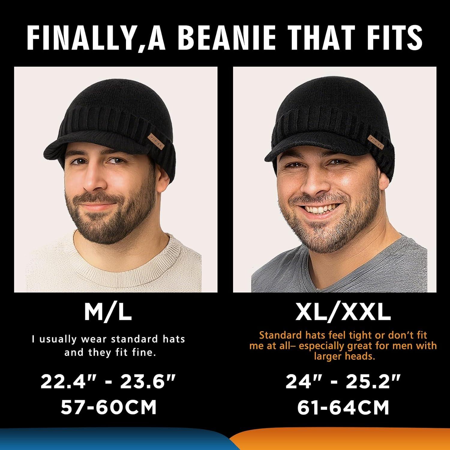 imageTOPEX DryKnit Waterproof ML XLXXL Fleece Lined Beanie with Brim Merino Wool Warm Cold Weather Visor CapGrey