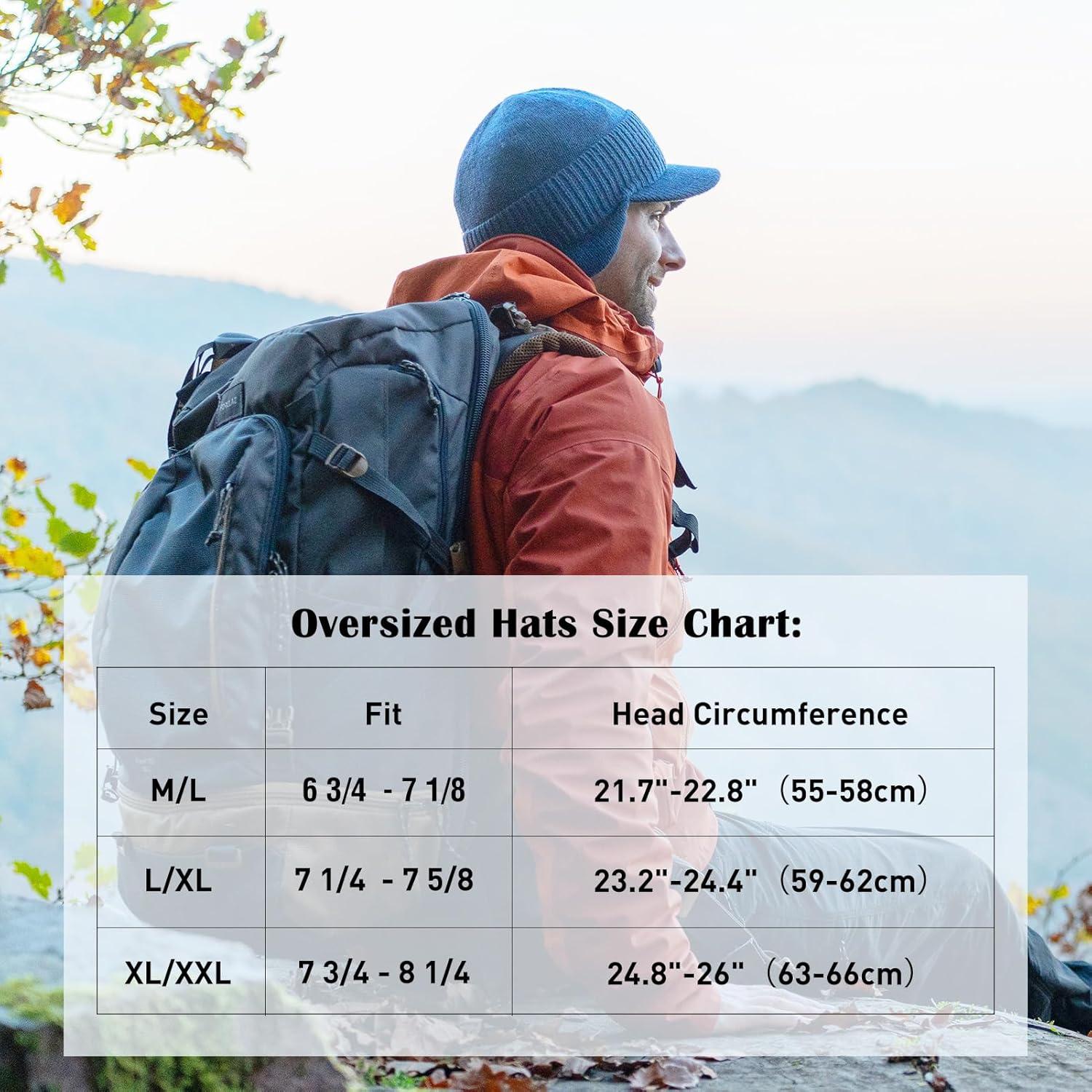 imageTOPEX Waterproof Merino Wool Visor Brimed Beanie with Ear Warmers Mens Large Winter Hat Warm Fleece Lined for Cold Weather Ski Running Black ML