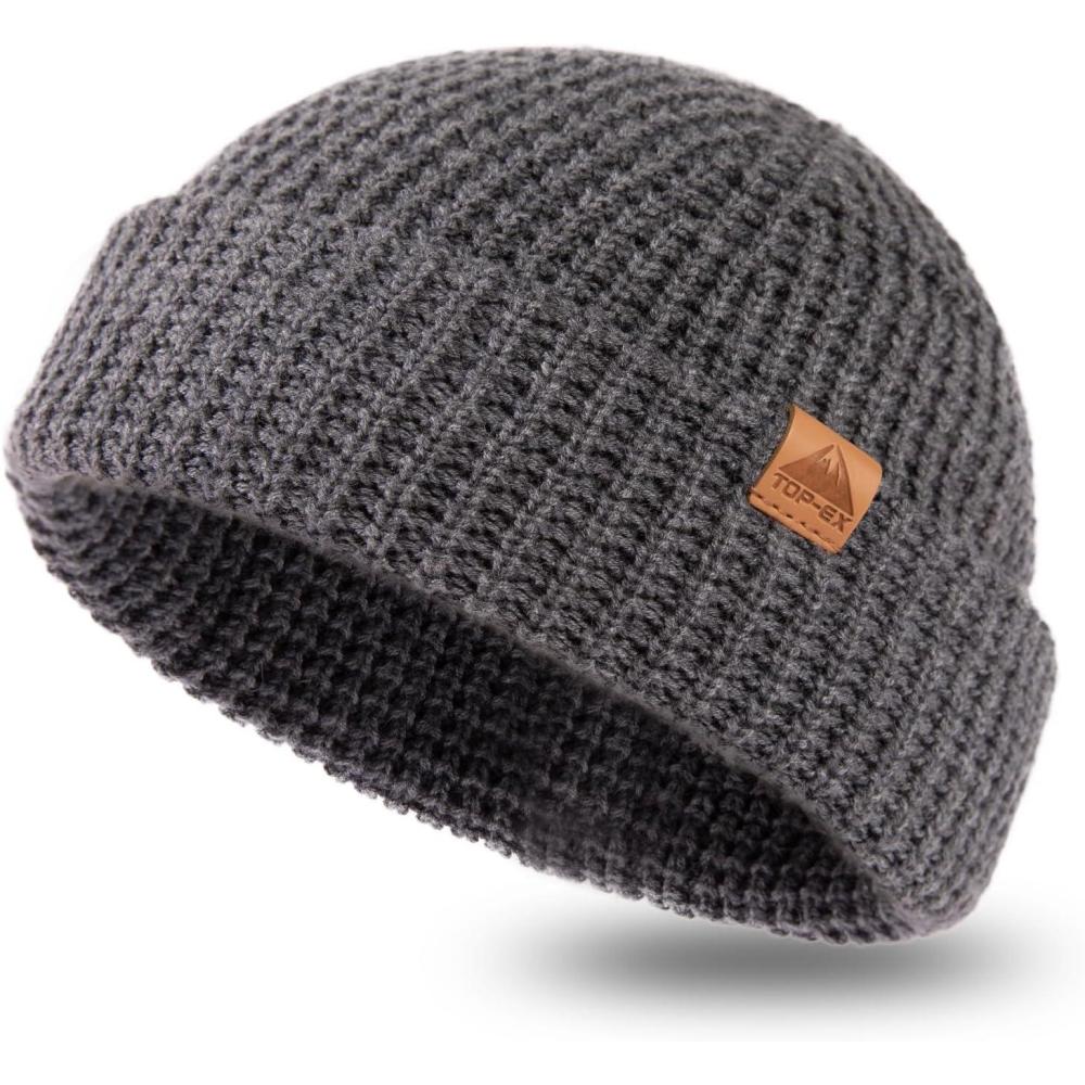 imagePolarWool LXLXXL Merino Wool Waffle Fisherman Beanie Watch Cap DualLayer 2 Styles Warm Winter Knit Hat for Men WomenGrayurban