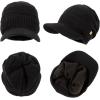 imagePolarWool 100 Merino Wool LXLXXL Fleece Lined Slouchy Visor Beanie Stocking Winter Hat with Brim Knit Cap for Men WomenBlacksentinel