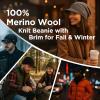 imagePolarWool 100 Merino Wool LXLXXL Fleece Lined Slouchy Visor Beanie Stocking Winter Hat with Brim Knit Cap for Men WomenGrayurban