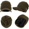 imagePolarWool 100 Merino Wool LXLXXL Fleece Lined Slouchy Visor Beanie Stocking Winter Hat with Brim Knit Cap for Men WomenOliveranger