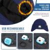 imageTOPEX DryKnit Waterproof LED Beanie Hat with Ear Flaps Merino Wool Winter Hat Fleece Lined USB Rechargeable Lighted CapBlue