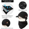 imageTOPEX Waterproof Winter Wool Knit Hat with Visor Mens Brim Beanie ampamp Scarf Set Women Cold Weather Skull Stocking Cap Fleece Lined ampamp Neck Cover BlackXlarge XL XXL XXXL Extra Large Big Head Oversize