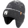 imageTOPEX DryKnit Waterproof LED Beanie Hat with Ear Flaps Merino Wool Winter Hat Fleece Lined USB Rechargeable Lighted CapGrey