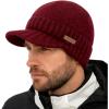 imageTOPEX DryKnit Waterproof ML XLXXL Fleece Lined Beanie with Brim Merino Wool Warm Cold Weather Visor CapRed