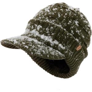 imageDryKnit Waterproof LXLXXL Fleece Lined Merino Wool Blend Beanie with Brim Visor Cap Warm Winter Hat for Men WomenOliveranger