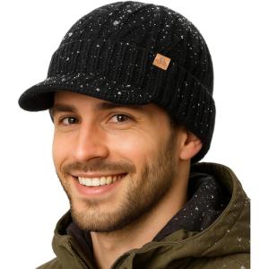 imageDryKnit Waterproof Merino Wool LXLXXL Beanie Hat with Brim Visor Cap Warm Winter Knit Hat for Men WomenBlacksentinel