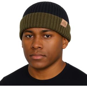 imagePolarWool LXLXXL Merino Wool Waffle Fisherman Beanie Watch Cap DualLayer 2 Styles Warm Winter Knit Hat for Men WomenBlackOliveranger