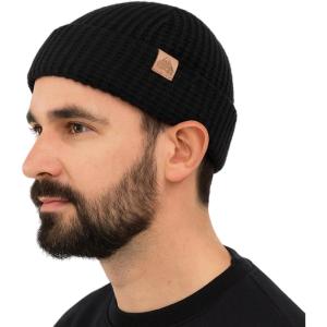 imagePolarWool LXLXXL Merino Wool Waffle Fisherman Beanie Watch Cap DualLayer 2 Styles Warm Winter Knit Hat for Men WomenBlacksentinel