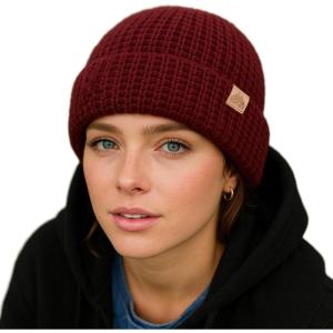 imagePolarWool LXLXXL Merino Wool Waffle Fisherman Beanie Watch Cap DualLayer 2 Styles Warm Winter Knit Hat for Men WomenBurgundyember