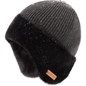 imageTOPEX DryKnit Waterproof Fleece Lined Beanie with Ear Flaps  Merino Wool Thermal Hat for MenGrey