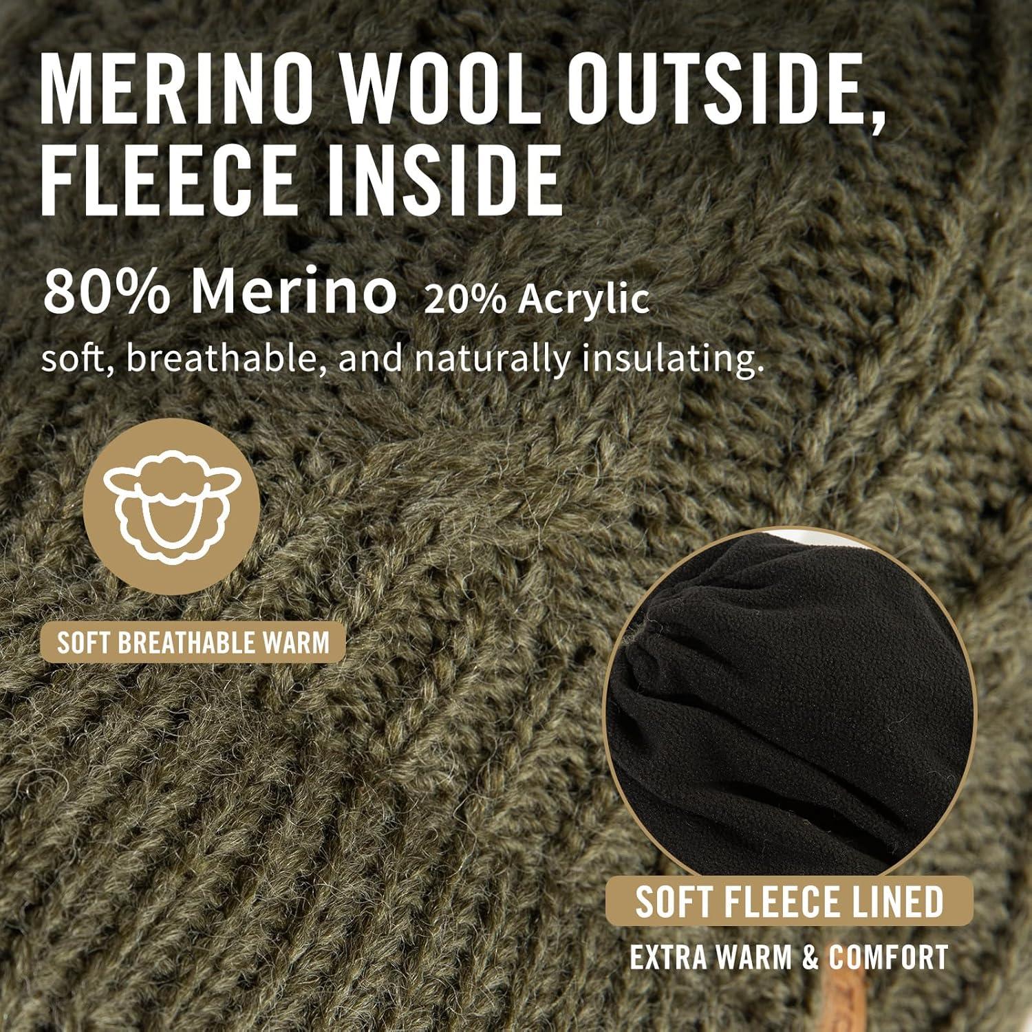 imageChicPony Merino Wool Visor Ponytail Beanie with Brim Fleece Lined 3 Bun Openings Hole Warm Windproof Knit Cap Winter HatForest Olivepony