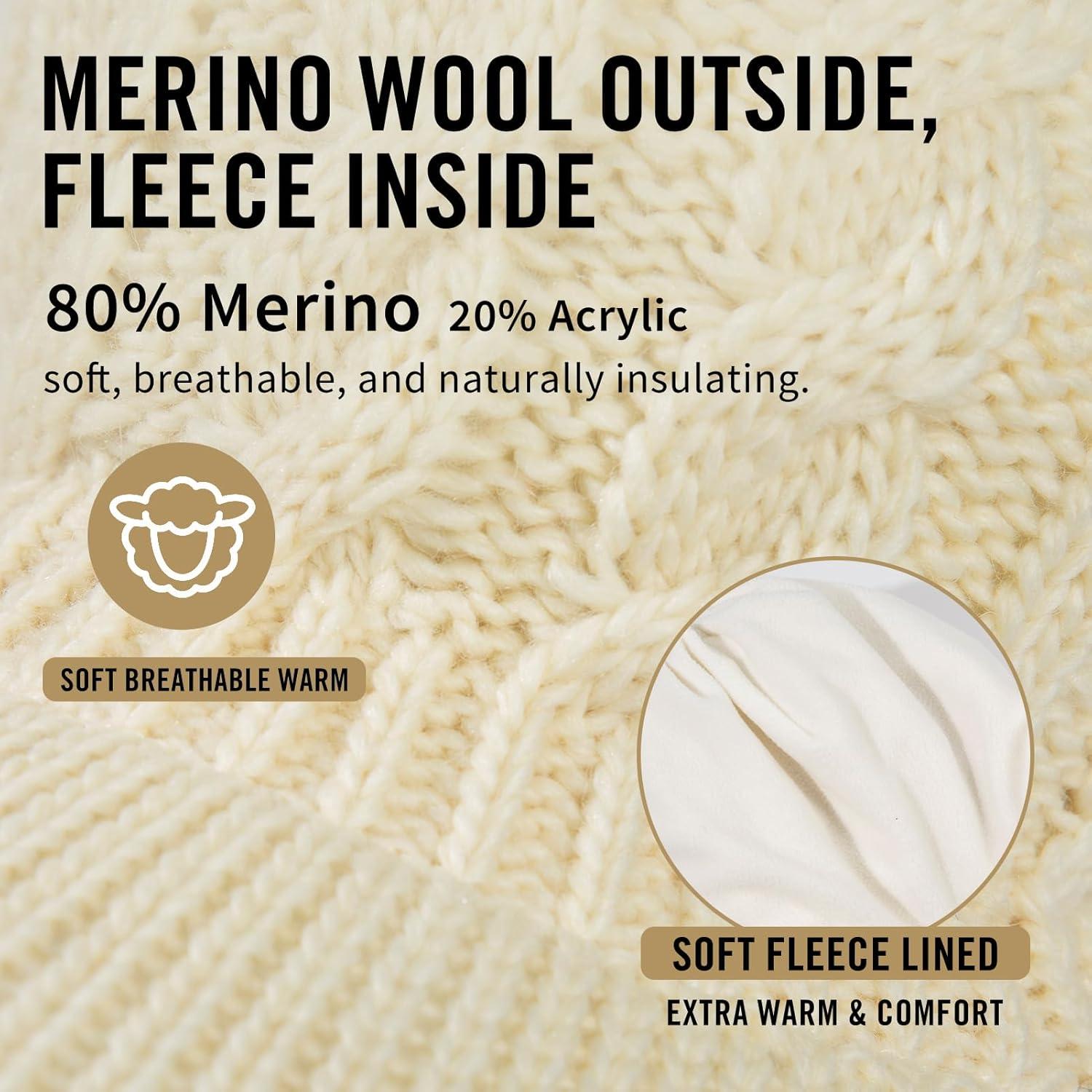 imageChicPony Merino Wool Visor Ponytail Beanie with Brim Fleece Lined 3 Bun Openings Hole Warm Windproof Knit Cap Winter HatIvory Creampony