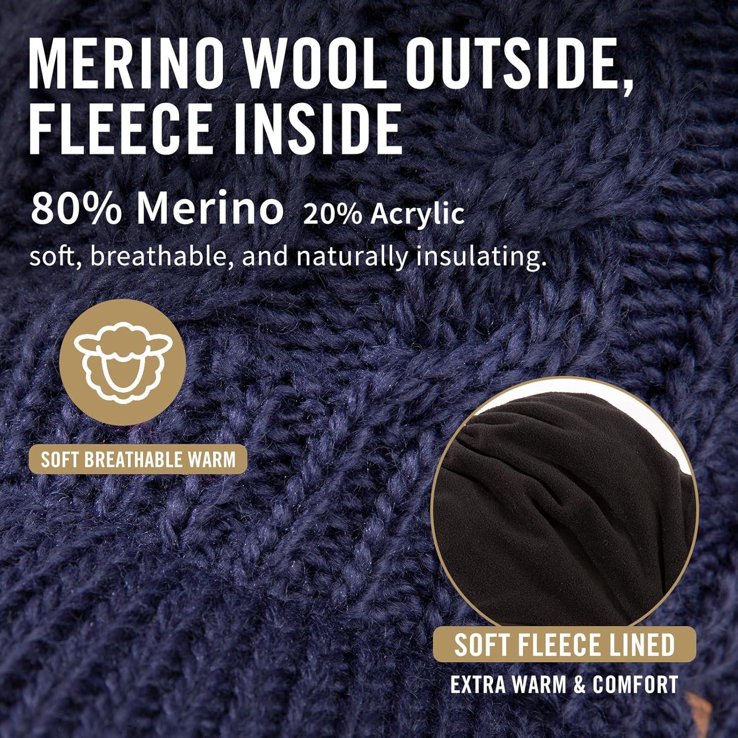 imageChicPony Merino Wool Visor Ponytail Beanie with Brim Fleece Lined 3 Bun Openings Hole Warm Windproof Knit Cap Winter HatMidnight Bluepony