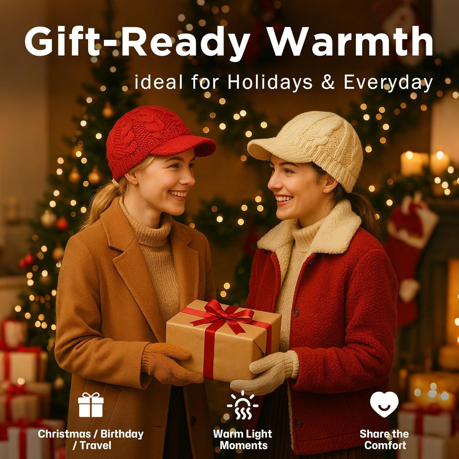 imageChicPony Merino Wool Visor Ponytail Beanie with Brim Fleece Lined 3 Bun Openings Hole Warm Windproof Knit Cap Winter HatMidnight Bluepony