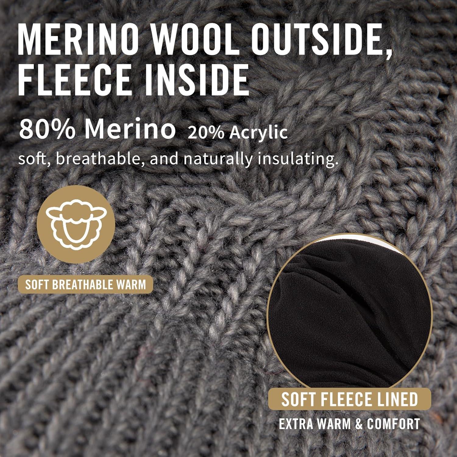 imageChicPony Merino Wool Visor Ponytail Beanie with Brim Fleece Lined 3 Bun Openings Hole Warm Windproof Knit Cap Winter HatUrban Greypony