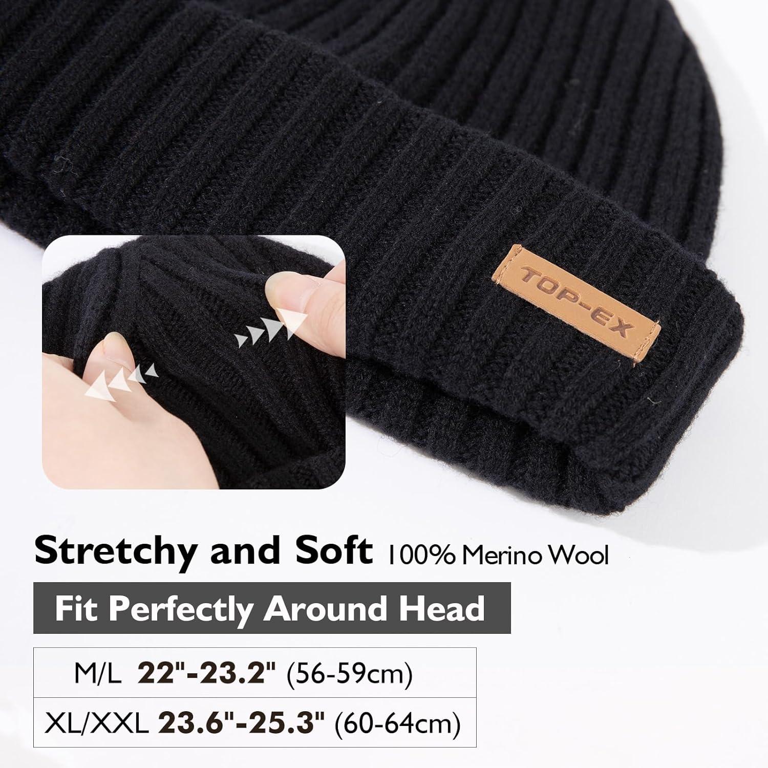 imagePolarWool 100 Merino Wool LXLXXL Fisherman Beanie Watch Cap Single Layer 3 Styles Warm Winter Knit Hat for Men WomenBlacksentinel