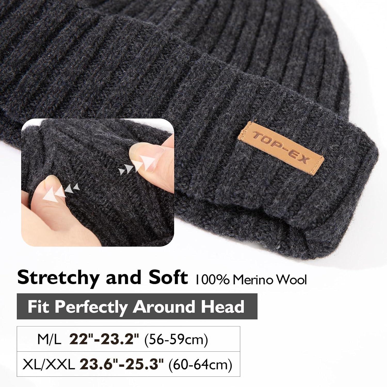 imagePolarWool 100 Merino Wool LXLXXL Fisherman Beanie Watch Cap Single Layer 3 Styles Warm Winter Knit Hat for Men WomenCharcoalforge