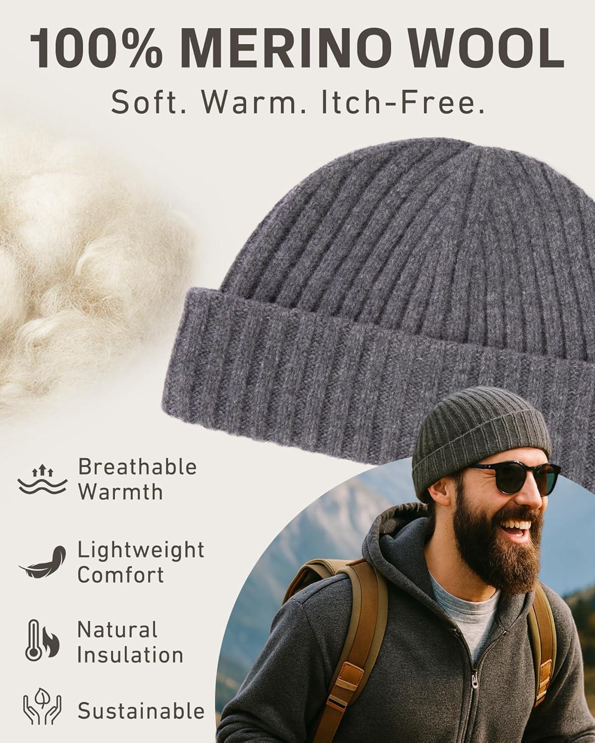 imagePolarWool 100 Merino Wool LXLXXL Fisherman Beanie Watch Cap Single Layer 3 Styles Warm Winter Knit Hat for Men WomenCharcoalforge
