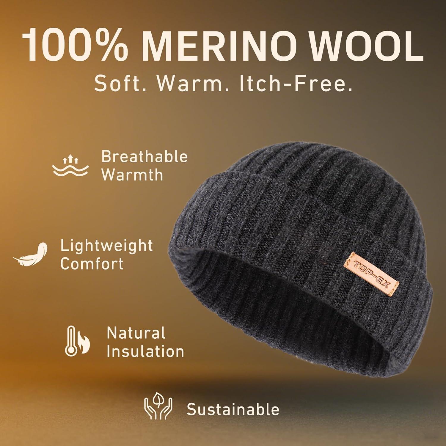 imagePolarWool 100 Merino Wool LXLXXL Fisherman Beanie Watch Cap Single Layer 3 Styles Warm Winter Knit Hat for Men WomenCharcoalforge
