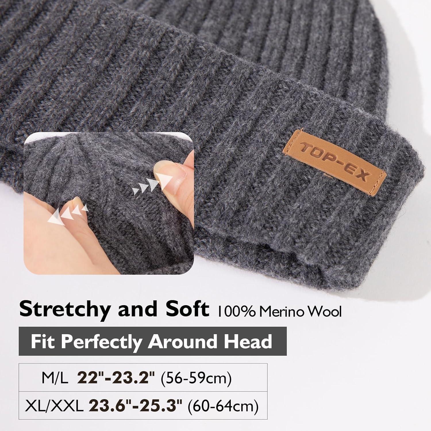 imagePolarWool 100 Merino Wool LXLXXL Fisherman Beanie Watch Cap Single Layer 3 Styles Warm Winter Knit Hat for Men WomenGrayurban