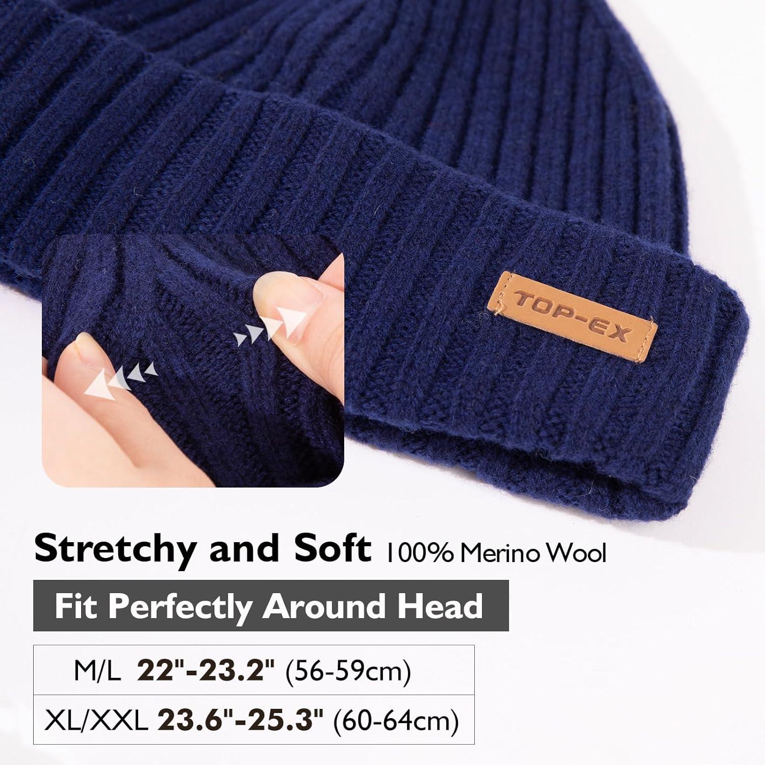 imagePolarWool 100 Merino Wool LXLXXL Fisherman Beanie Watch Cap Single Layer 3 Styles Warm Winter Knit Hat for Men WomenNavyharbor