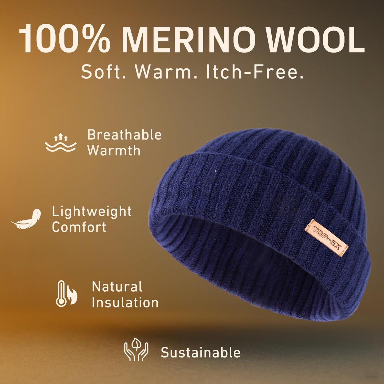 imagePolarWool 100 Merino Wool LXLXXL Fisherman Beanie Watch Cap Single Layer 3 Styles Warm Winter Knit Hat for Men WomenNavyharbor