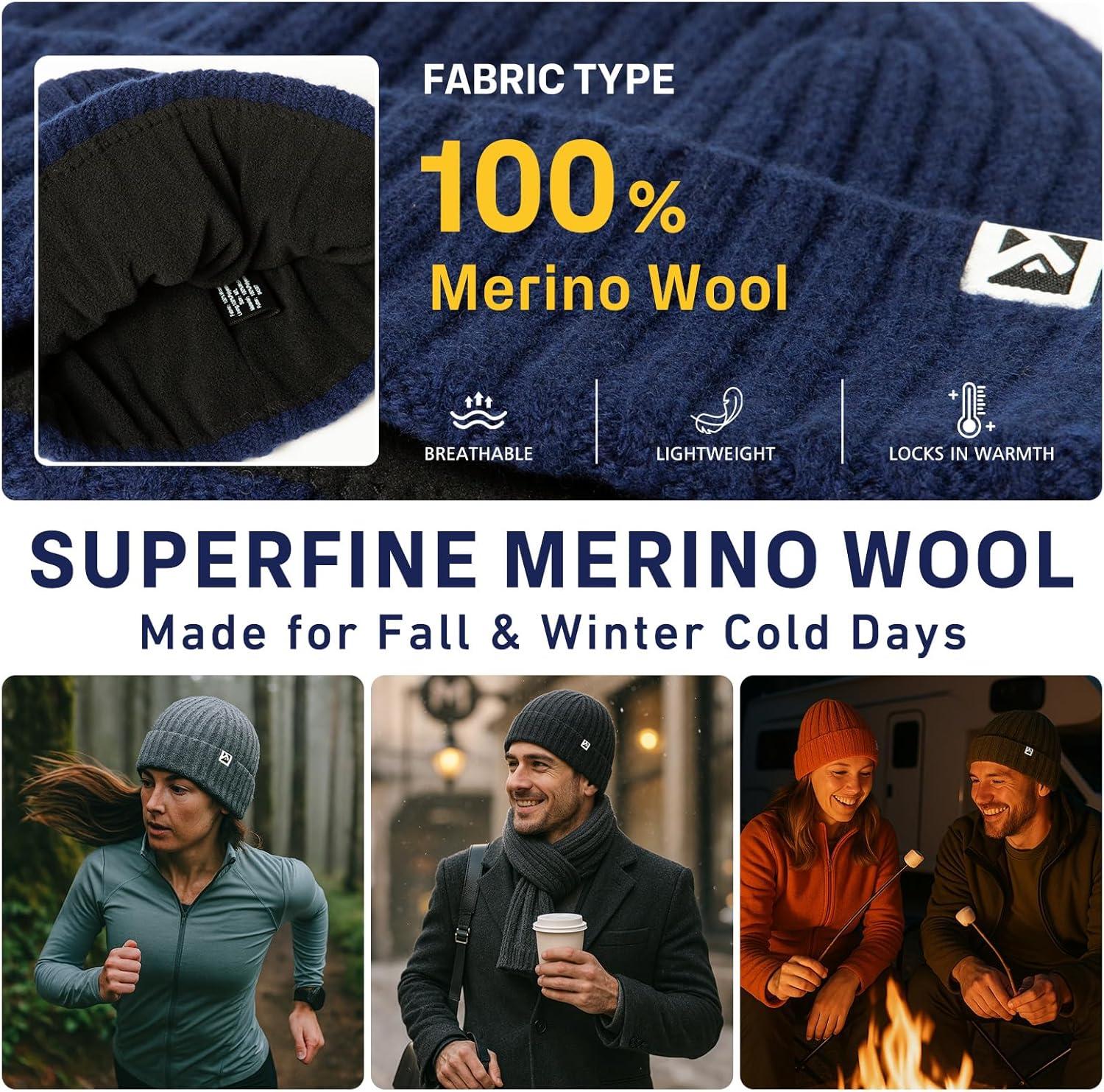 imageTOPEX PolarWool LXLXXL 100 Merino Wool Beanie Fleece Lined Hat Watch Cap for Cold Weather Winter WarmBeige