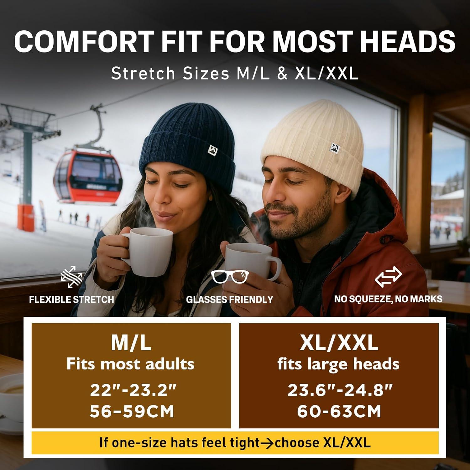 imageTOPEX PolarWool LXLXXL 100 Merino Wool Beanie Fleece Lined Hat Watch Cap for Cold Weather Winter WarmBeige