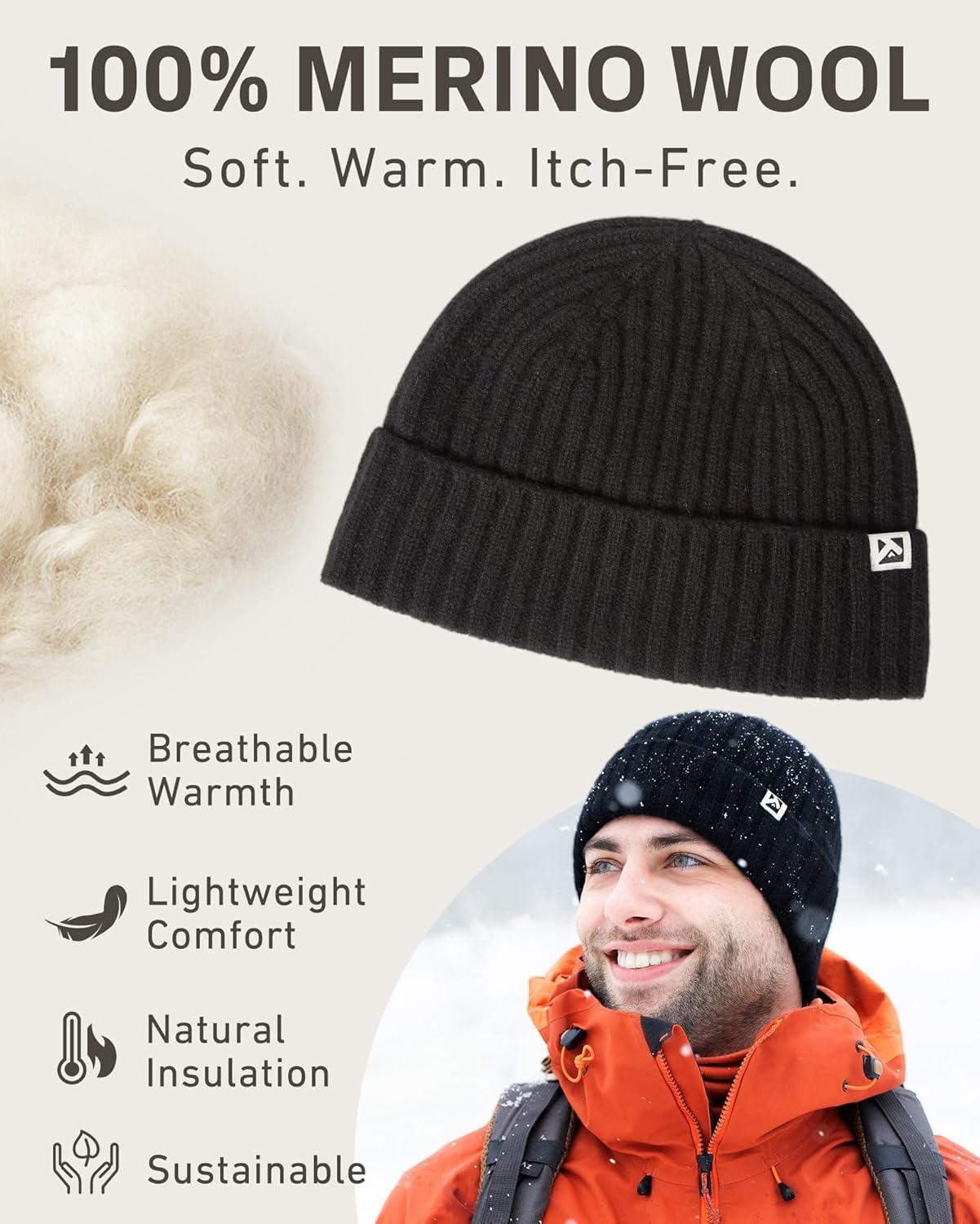imageTOPEX PolarWool LXLXXL 100 Merino Wool Beanie Fleece Lined Hat Watch Cap for Cold Weather Winter WarmDark Grey