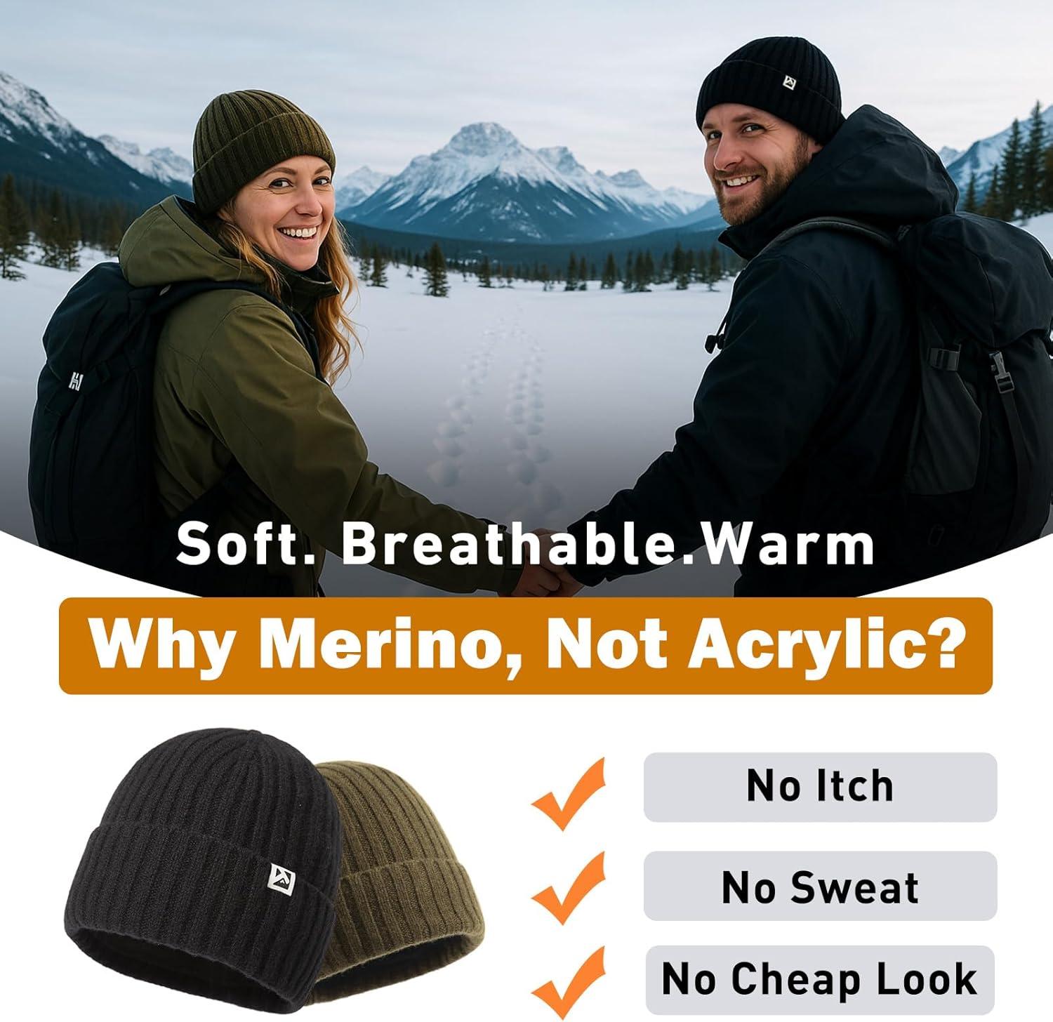 imageTOPEX PolarWool LXLXXL 100 Merino Wool Beanie Fleece Lined Hat Watch Cap for Cold Weather Winter WarmDark Grey