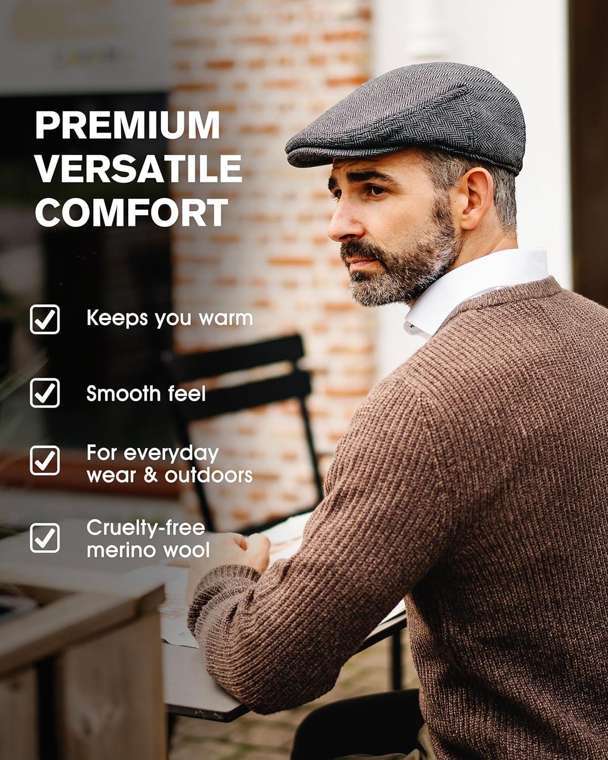 imageTOPEX XLXXL Wool Tweed Newsboy Flat Cap for Men Winter Fashion Ivy Cap Gatsby Golf Hat Satin LinedBlack