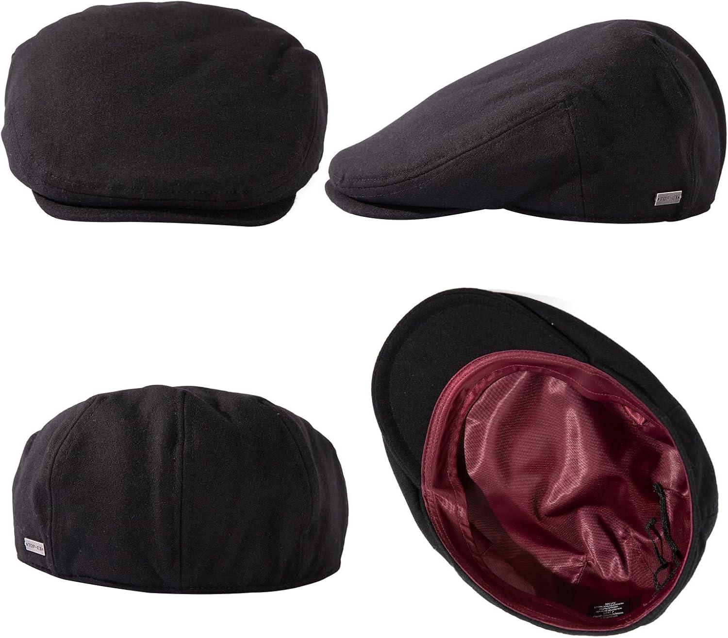imageTOPEX XLXXL Wool Tweed Newsboy Flat Cap for Men Winter Fashion Ivy Cap Gatsby Golf Hat Satin LinedBlack