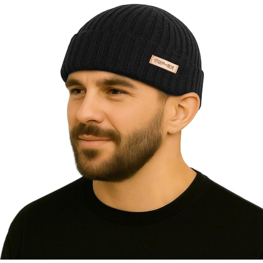 imagePolarWool 100 Merino Wool LXLXXL Fisherman Beanie Watch Cap Single Layer 3 Styles Warm Winter Knit Hat for Men WomenBlacksentinel