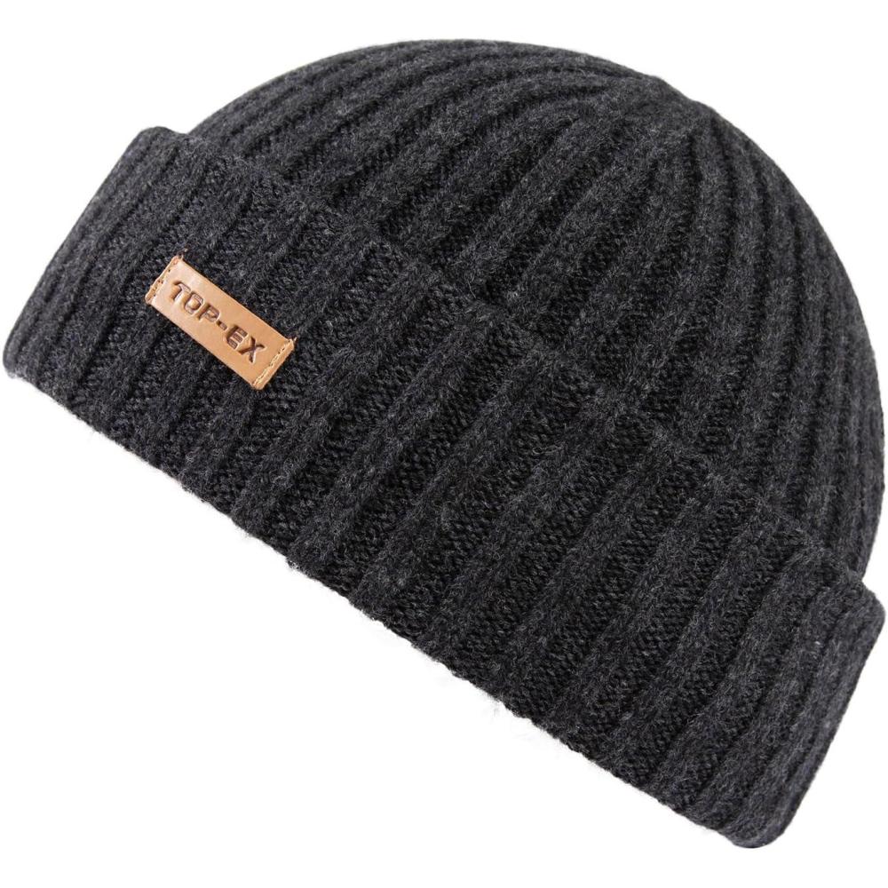 imagePolarWool 100 Merino Wool LXLXXL Fisherman Beanie Watch Cap Single Layer 3 Styles Warm Winter Knit Hat for Men WomenCharcoalforge