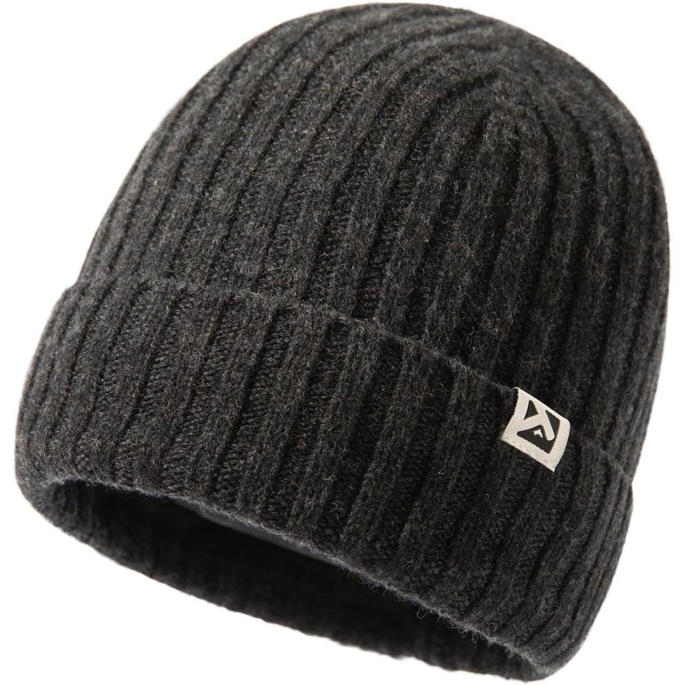 imageTOPEX PolarWool LXLXXL 100 Merino Wool Beanie Fleece Lined Hat Watch Cap for Cold Weather Winter WarmDark Grey