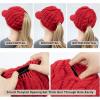 imageChicPony Merino Wool Visor Ponytail Beanie with Brim Fleece Lined 3 Bun Openings Hole Warm Windproof Knit Cap Winter HatMaple Redpony