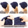 imageChicPony Merino Wool Visor Ponytail Beanie with Brim Fleece Lined 3 Bun Openings Hole Warm Windproof Knit Cap Winter HatMidnight Bluepony