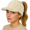 imageChicPony Merino Wool Visor Ponytail Beanie with Brim Fleece Lined 3 Bun Openings Hole Warm Windproof Knit Cap Winter HatIvory Creampony