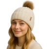 imageTOPEX DryKnit Waterproof Knit Beanie with Removable Pom Fleece Lined Warm Winter Hat for Women Breathable Rain Snow Proof96603white
