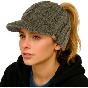 imageChicPony Merino Wool Visor Ponytail Beanie with Brim Fleece Lined 3 Bun Openings Hole Warm Windproof Knit Cap Winter HatForest Olivepony