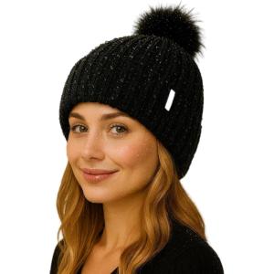 imageTOPEX DryKnit Waterproof Knit Beanie with Removable Pom Fleece Lined Warm Winter Hat for Women Breathable Rain Snow Proof96603black