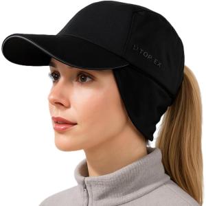 imageTOPEX Ponytail WaterRepellent Ear Flap Reflective Running Friendly Size Winter Baseball Cap Unisex HatBlack