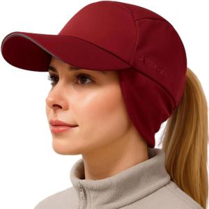imageTOPEX Ponytail WaterRepellent Ear Flap Reflective Running Friendly Size Winter Baseball Cap Unisex HatBurgundy