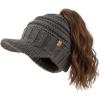 imageTOPEX Fleece Lined Ponytail Hole Visor Beanie  Winter Warmth for High ampamp Low PonytailsGrey