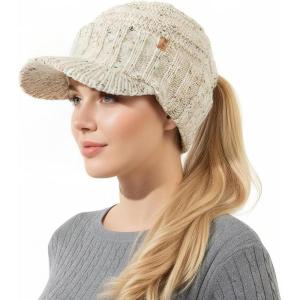 imageTOPEX Fleece Lined Ponytail Hole Visor Beanie  Winter Warmth for High ampamp Low PonytailsMulti
