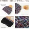 imageTOPEX ChicPony Winter Hat for Women Fleece Lined 50 Merino Wool Beanie with Hidden Ponytail Hole ampamp Detachable Faux Fur PomAutumn Mix