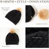 imageTOPEX ChicPony Winter Hat for Women Fleece Lined 50 Merino Wool Beanie with Hidden Ponytail Hole ampamp Detachable Faux Fur PomBlack